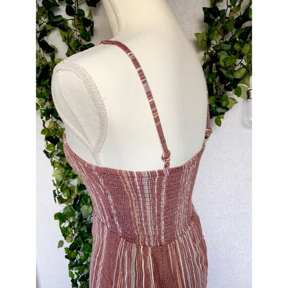 Angie Brown / Maroon With Multicolored Stripes 100% Cotton Boho Romper Sz Small - Picture 9 of 10